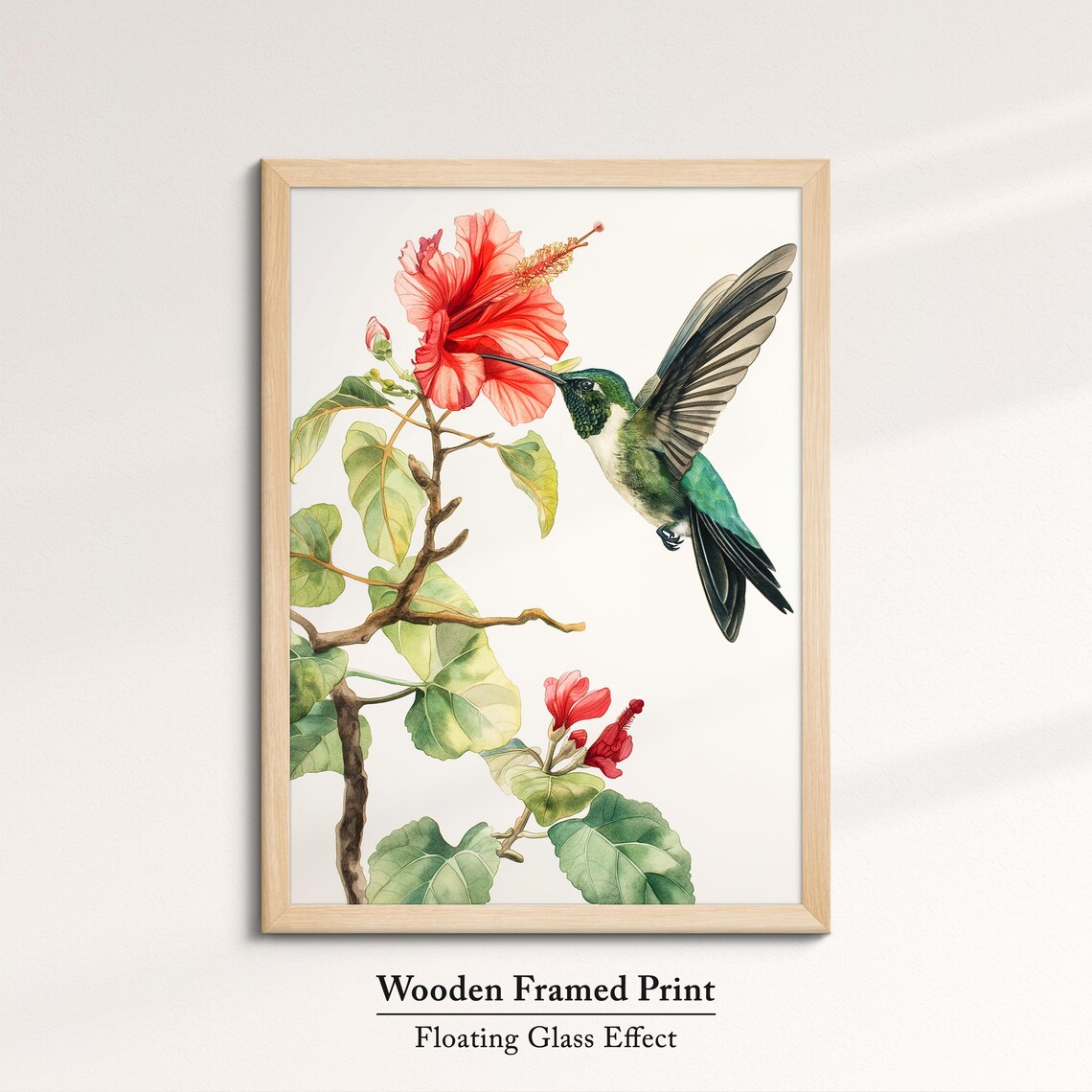 Hummingbird Red Hibiscus Watercolor Botanical Nature Wall Art Poster - Image 6