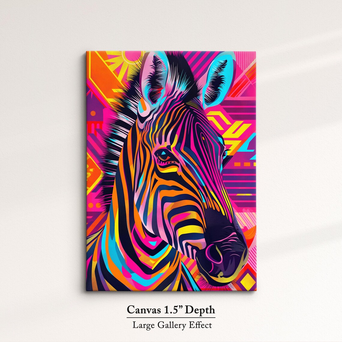 Colorful Zebra Neon Pop Art Head Portrait Geometric Background Poster - Image 3