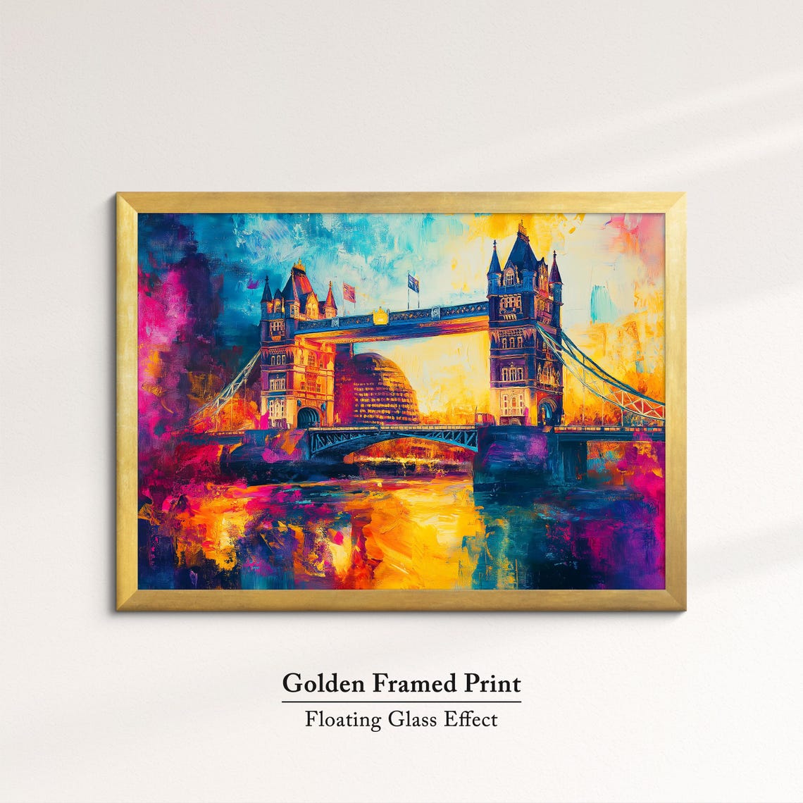 Tower Bridge London Pink Sunset Vibrant Watercolor Travel Art Poster - Image 5