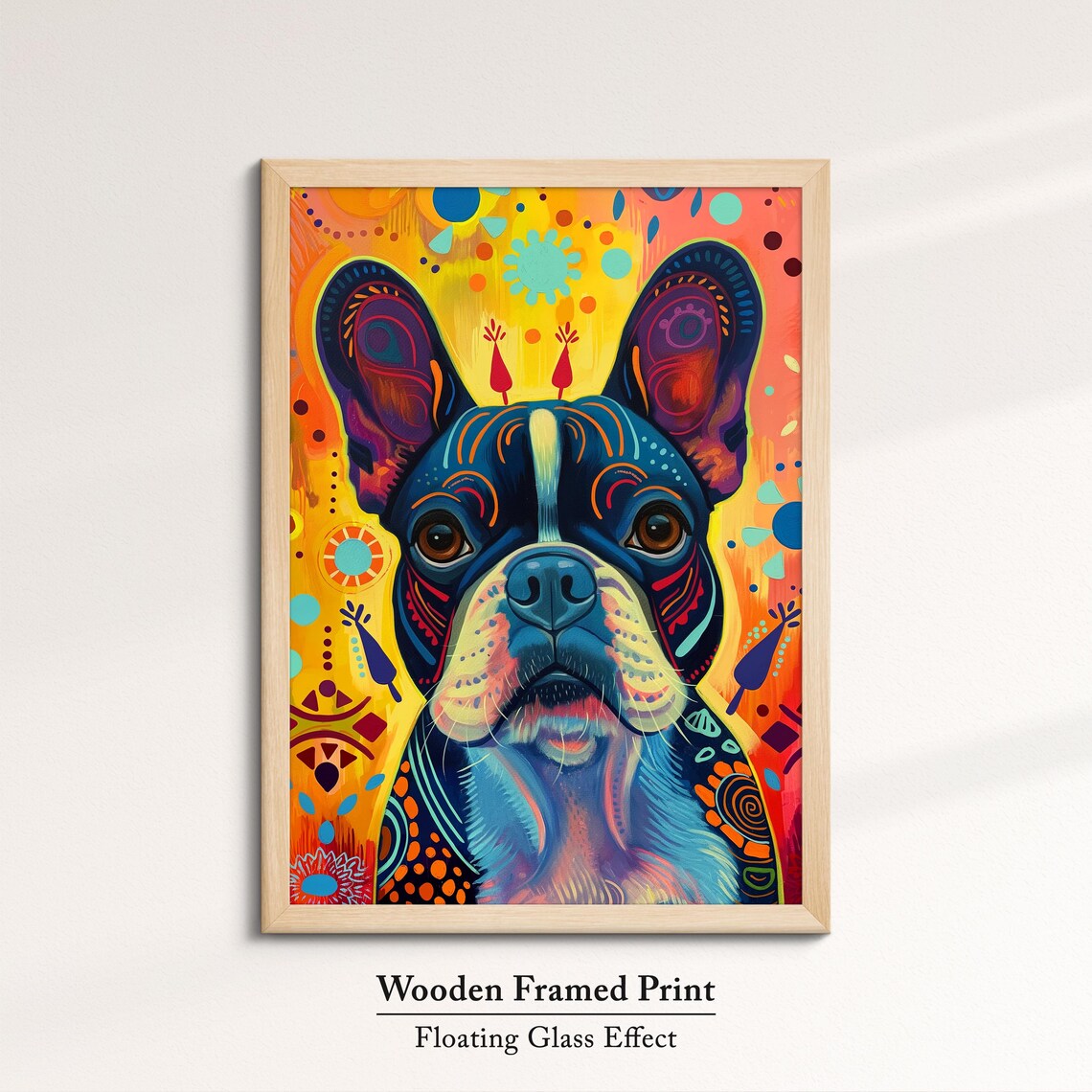 French Bulldog Folk Art Yellow Bright Playful Puppy Portrait Poster - Image 6