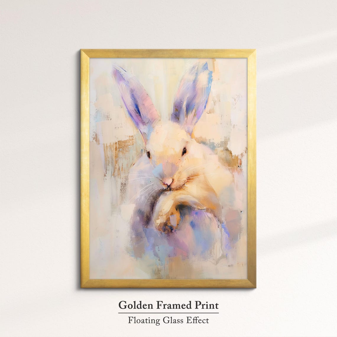 Cute White Rabbit Pastel Abstract Portrait Sweet Bunny Wall Art - Image 5