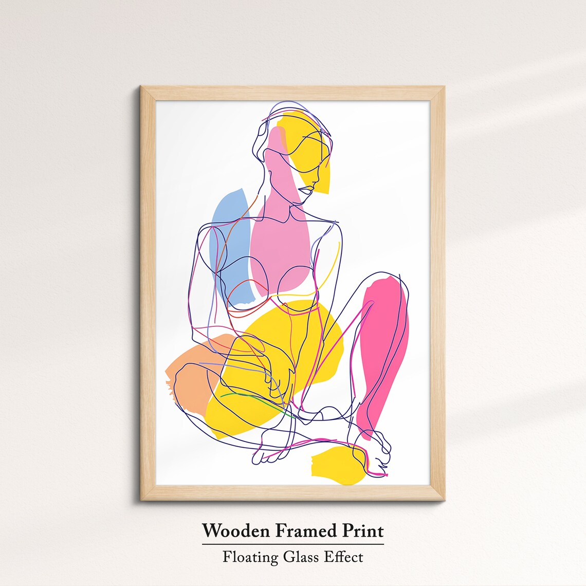 Colorful Seated Woman Line Art Abstract Blocks Pink Yellow Modern Wall Art Print - Image 6