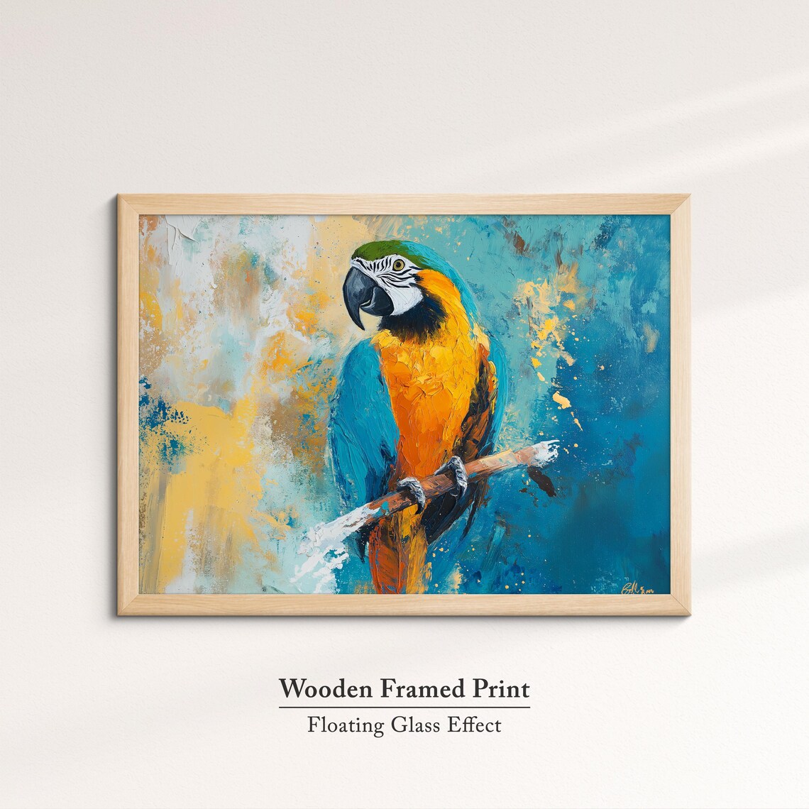 Blue And Yellow Macaw Parrot Oil Painting Turquoise Abstract Poster - Image 6
