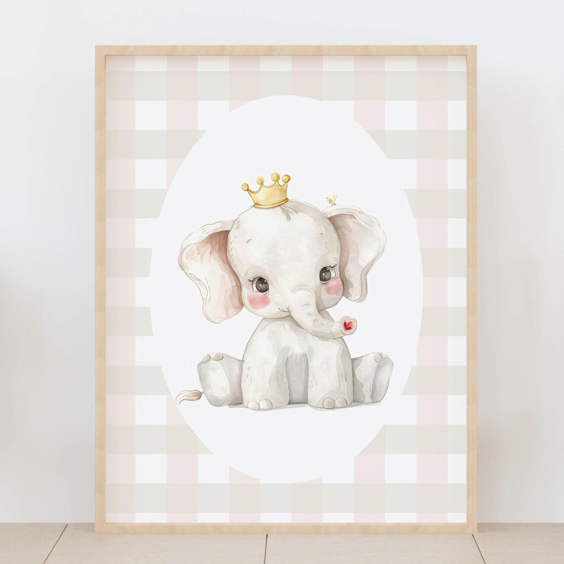 Baby Elephant With Gold Crown Watercolor Nursery Room Poster