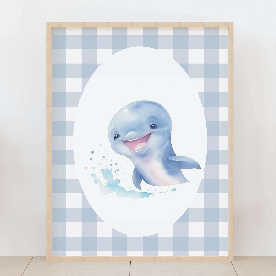 Cute Smiling Baby Dolphin Watercolor Ocean Nursery Room Poster