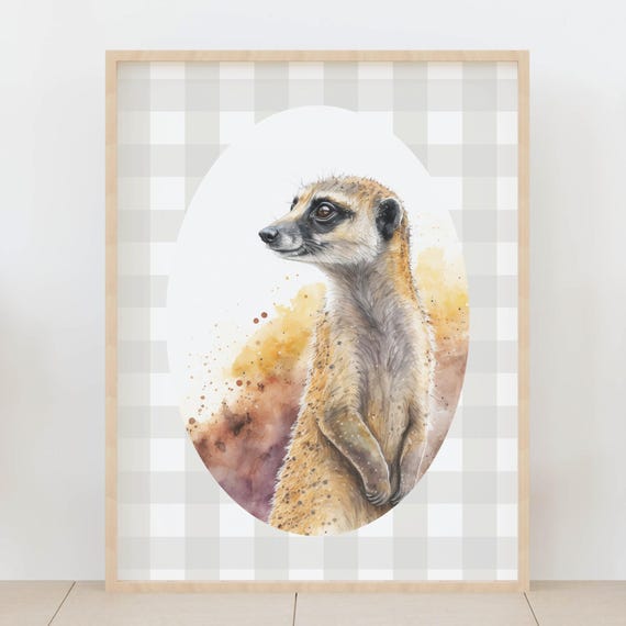 Meerkat Nursery Wall Art Wildlife Animal Illustration Baby Room Decor Neutral Safari Poster Kids Playroom