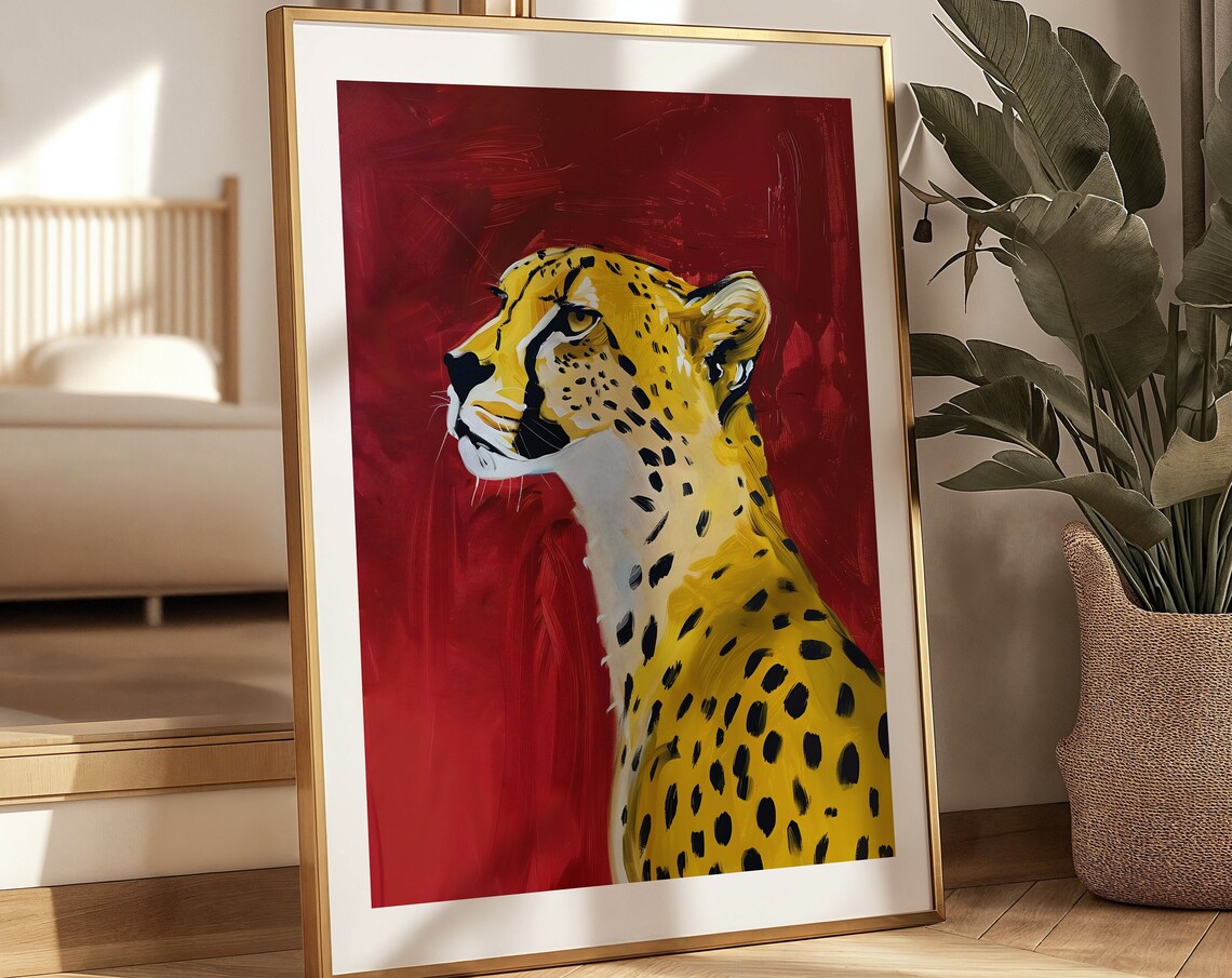 Red Cheetah Eclectic Animal Art Print, Maximalist Decor - Image 2