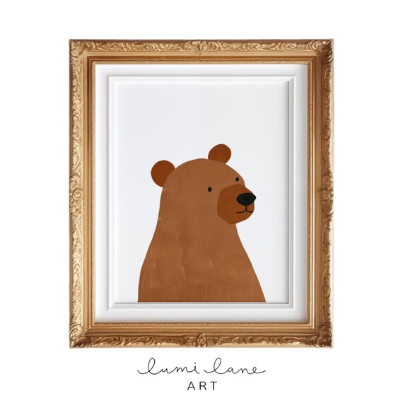 Brown Bear Portrait Minimal Nursery Sweet Woodland Baby Poster
