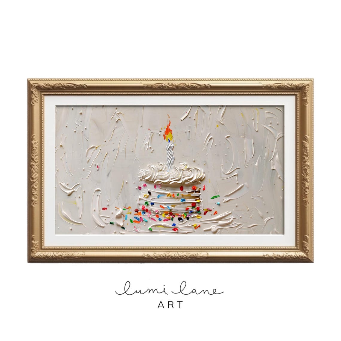 Birthday Cake Candle Sprinkles Textured White Oil Painting Poster