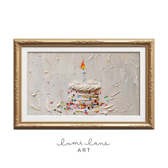 Birthday Cake Candle Sprinkles Textured White Oil Painting Poster