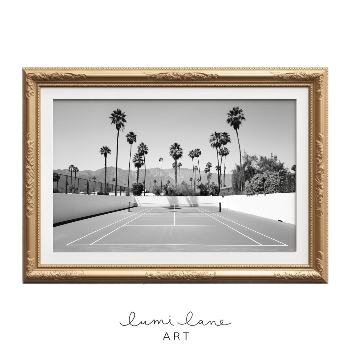 Tennis Photography Black And White Court Art Print