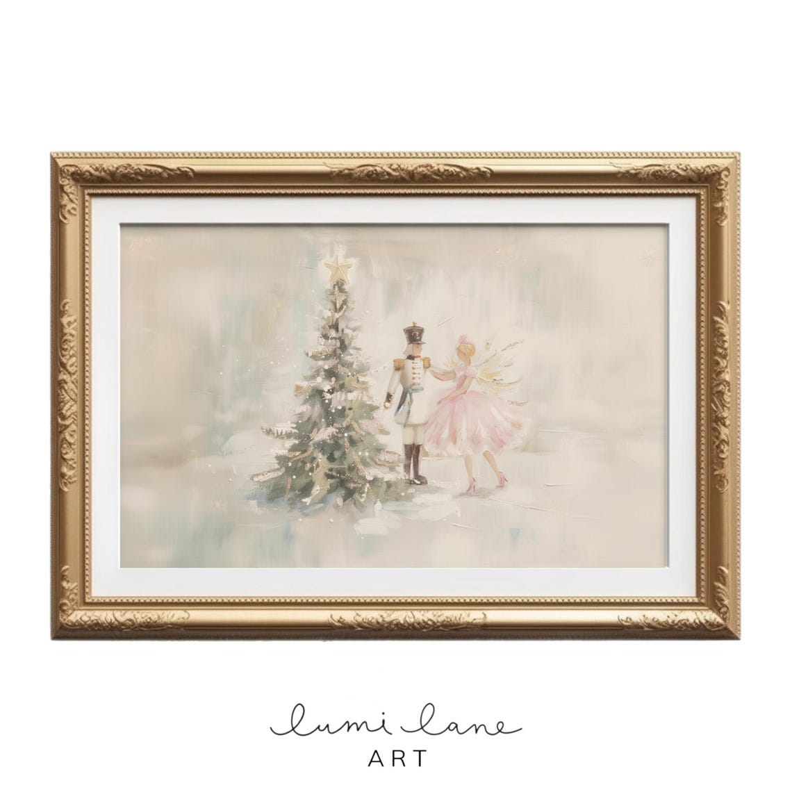 Nutcracker And Sugar Plum Fairy Christmas Tree Soft Neutral Poster
