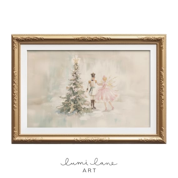 Nutcracker And Sugar Plum Fairy Christmas Tree Soft Neutral Poster