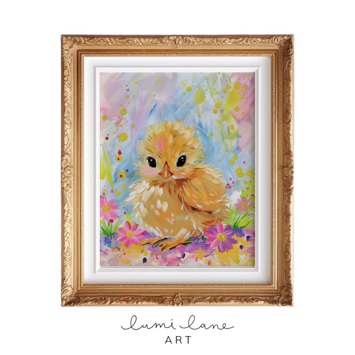 Spring Chicken Art Chick Wall Easter Print Square And Vertical Oil Painting Texture Instant Fun Pastel Cute