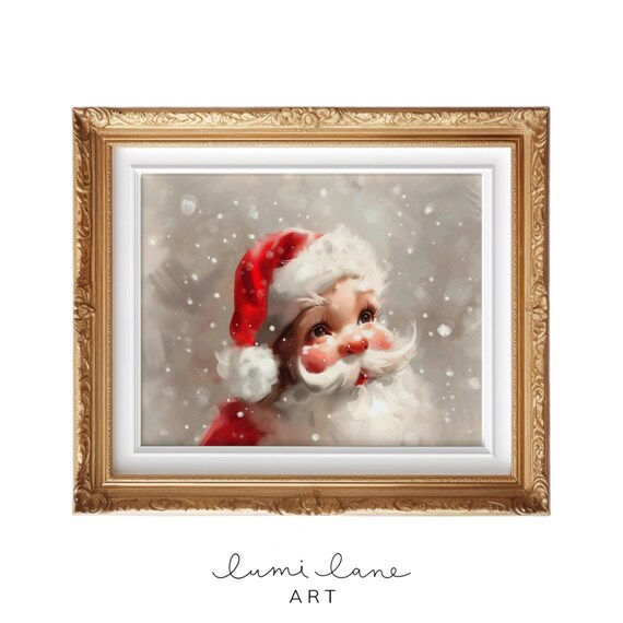 Cute Santa Claus in Snowfall Watercolor Christmas Portrait Poster