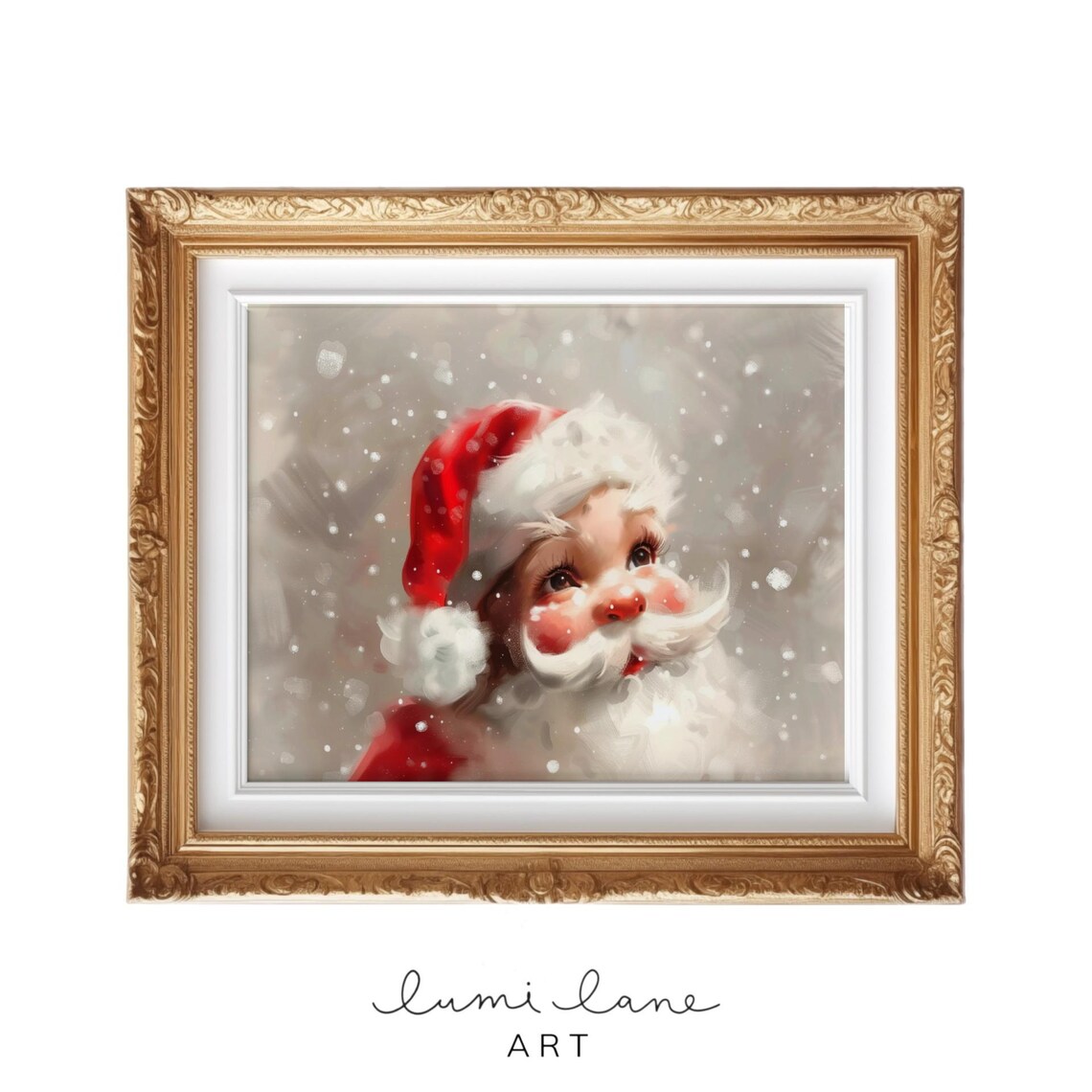 Cute Santa Claus in Snowfall Watercolor Christmas Portrait Poster