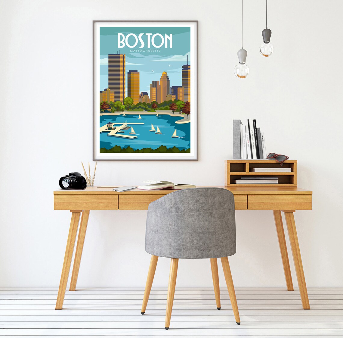 Boston Retro Travel Poster, Massachusetts Wall Art - Image 2
