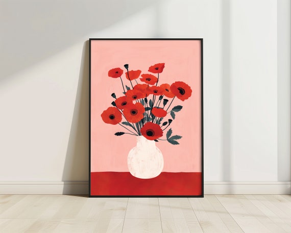Poppy Art Print Red Poppy Art Floral Print Botanical Print Poster Bold Flower Wall Art Colorful Print Bedroom Dcor Abstract Minimal