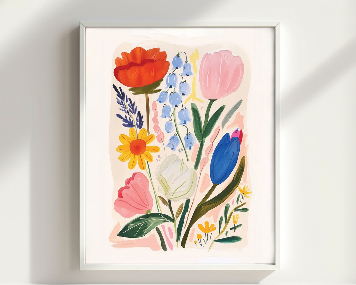 Colorful Modern Flower Bouquet Tulip Poppy Daisy Maximalist Art Poster - Image 2