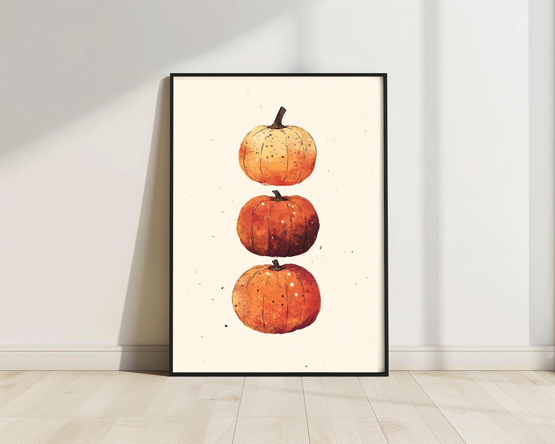 Three Watercolor Pumpkins Orange Stack Minimal Fall Autumn Harvest Poster - Image 4
