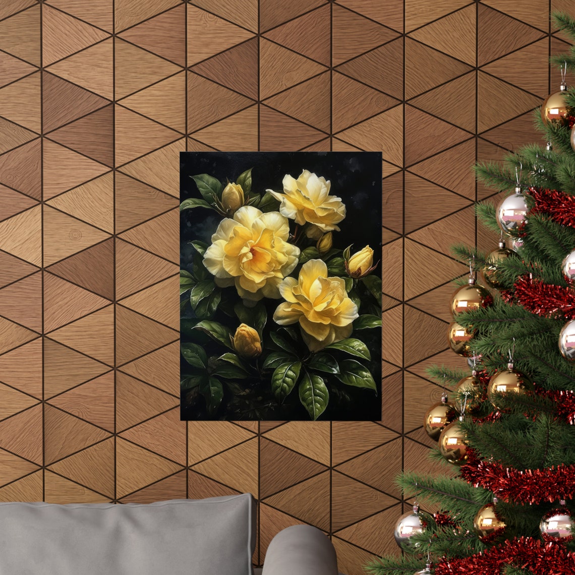 Yellow Gardenia Blooms Dark Foliage Fragrant Spring Floral Art Poster - Image 3