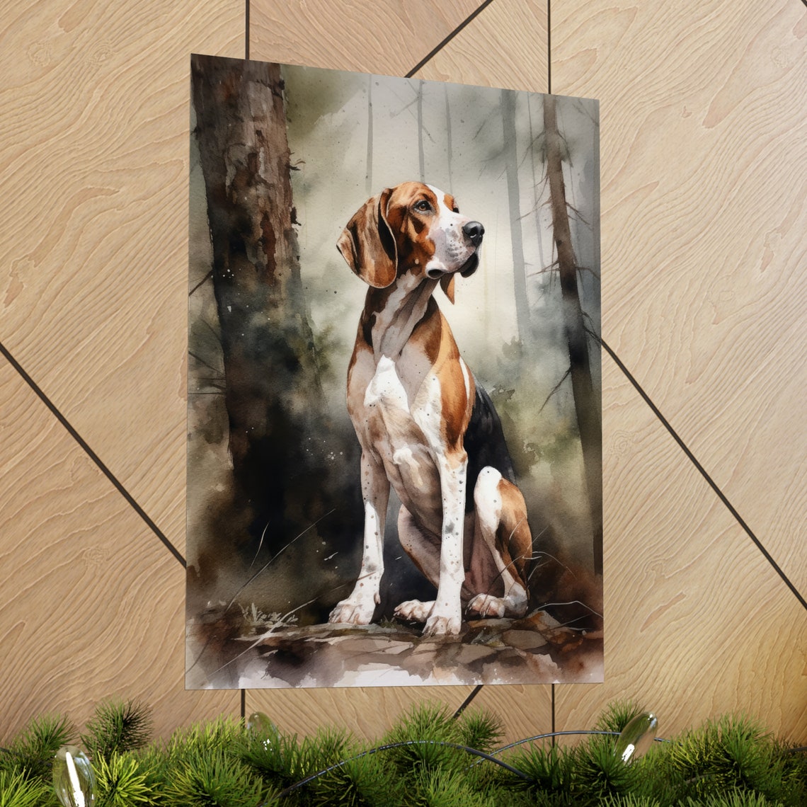 Treeing Walker Coonhound Watercolor Portrait In Misty Forest Art Print - Image 2
