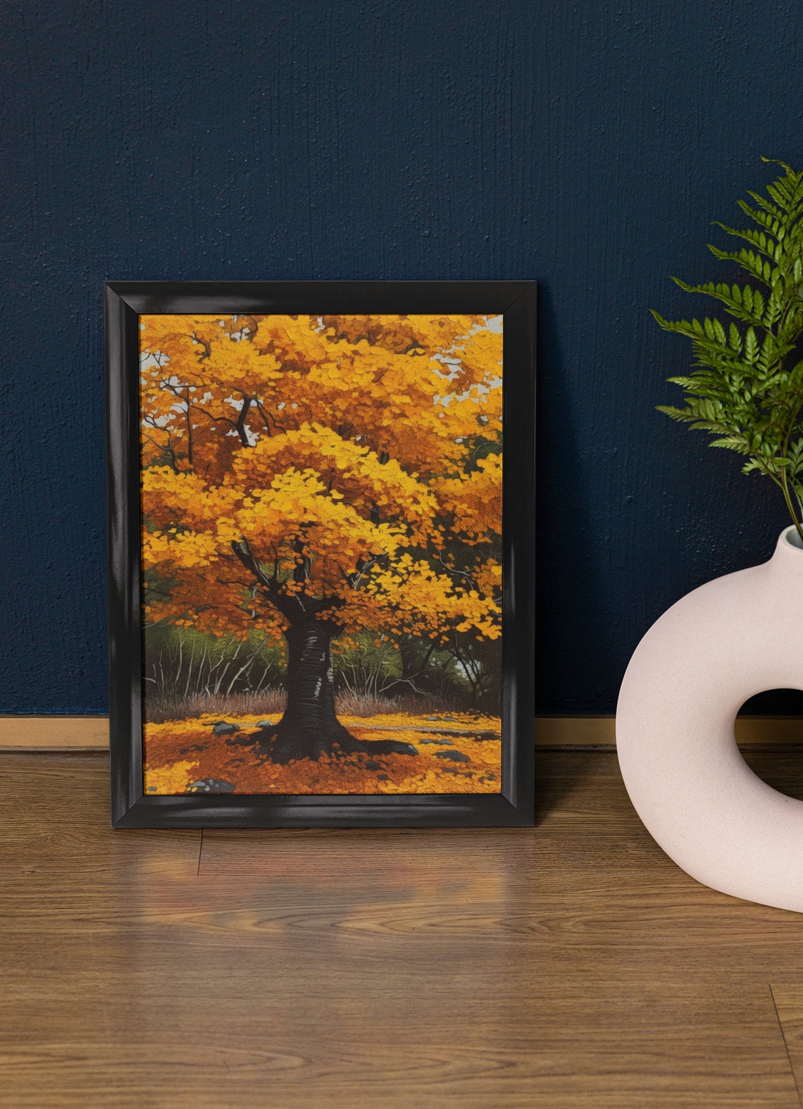 Vibrant Golden Ginkgo Tree Autumn Foliage Nature Painting Art Print