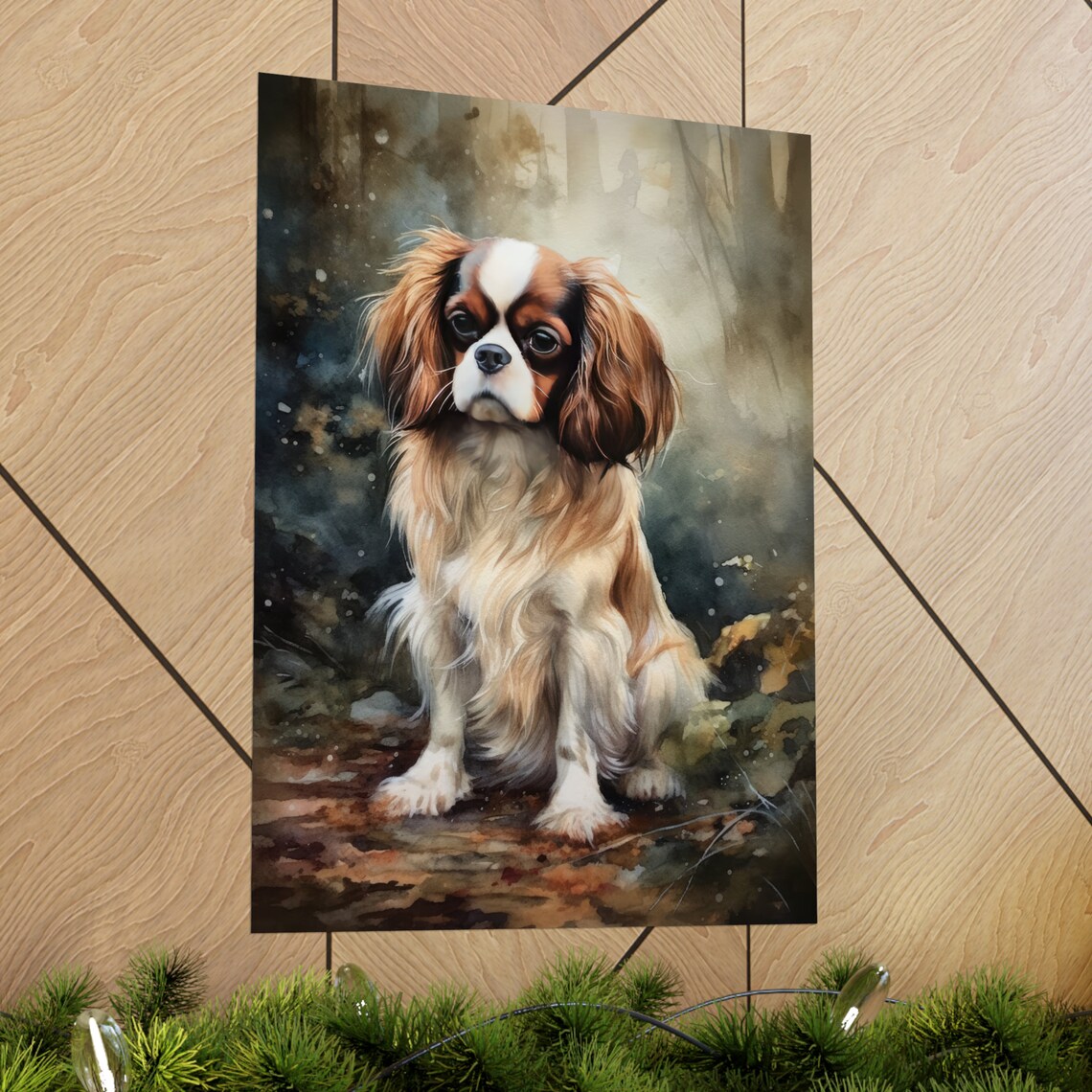 English Toy Spaniel Sitting in Forest Watercolor Dog Art Print - Image 2