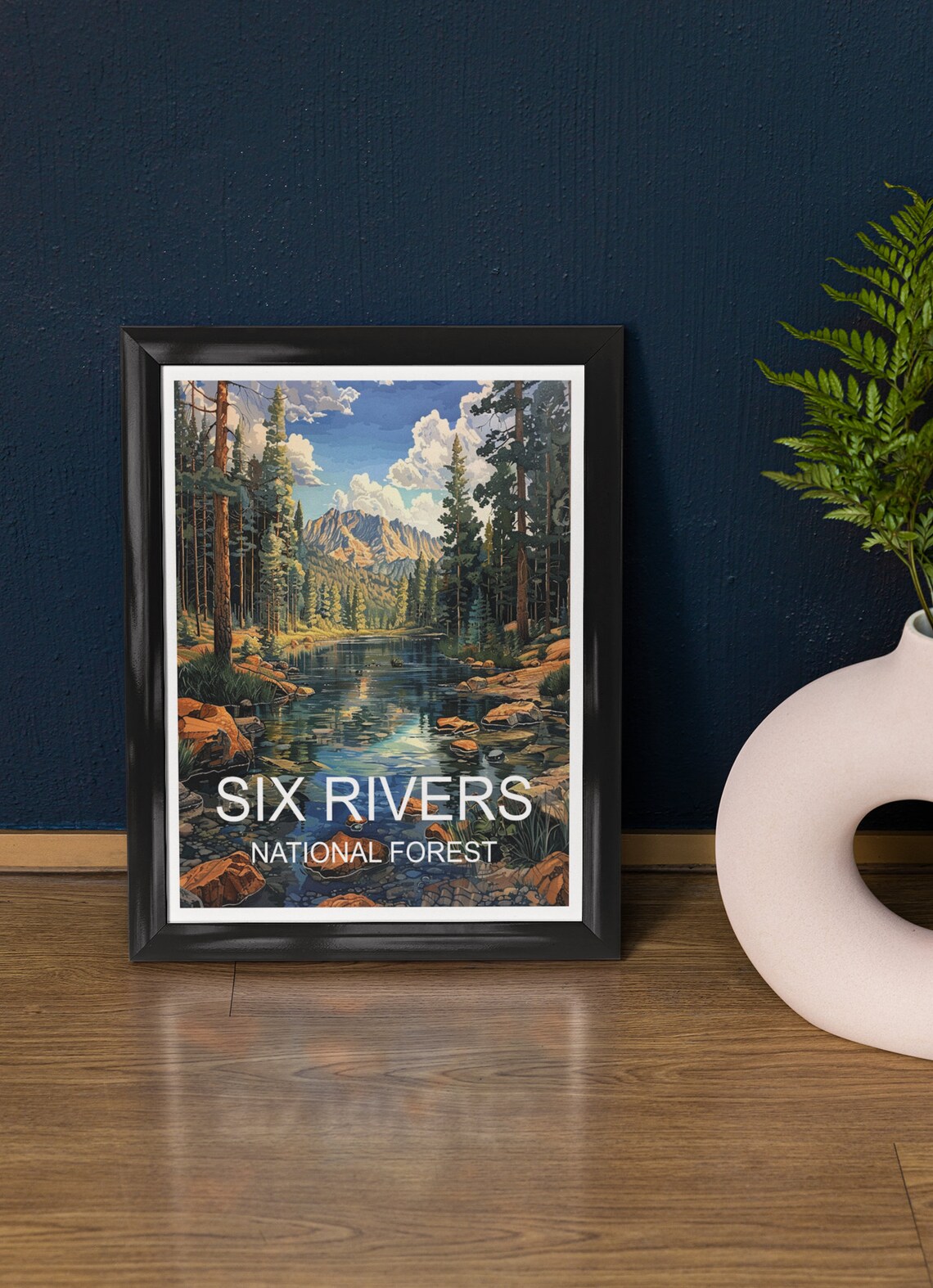 Six Rivers National Forest River Pines Mountain Scenic Travel Poster