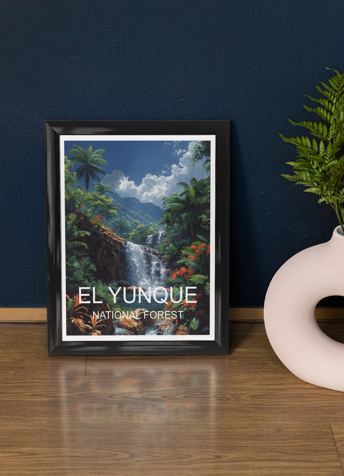 El Yunque National Forest Waterfall Rainforest Vintage Travel Poster
