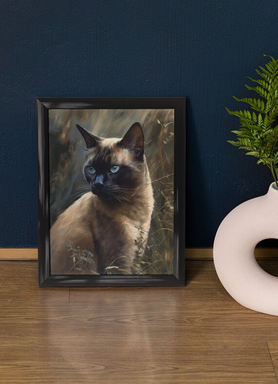 Seal Point Cat Blue Eyes Wild Grass Portrait Animal Art Poster