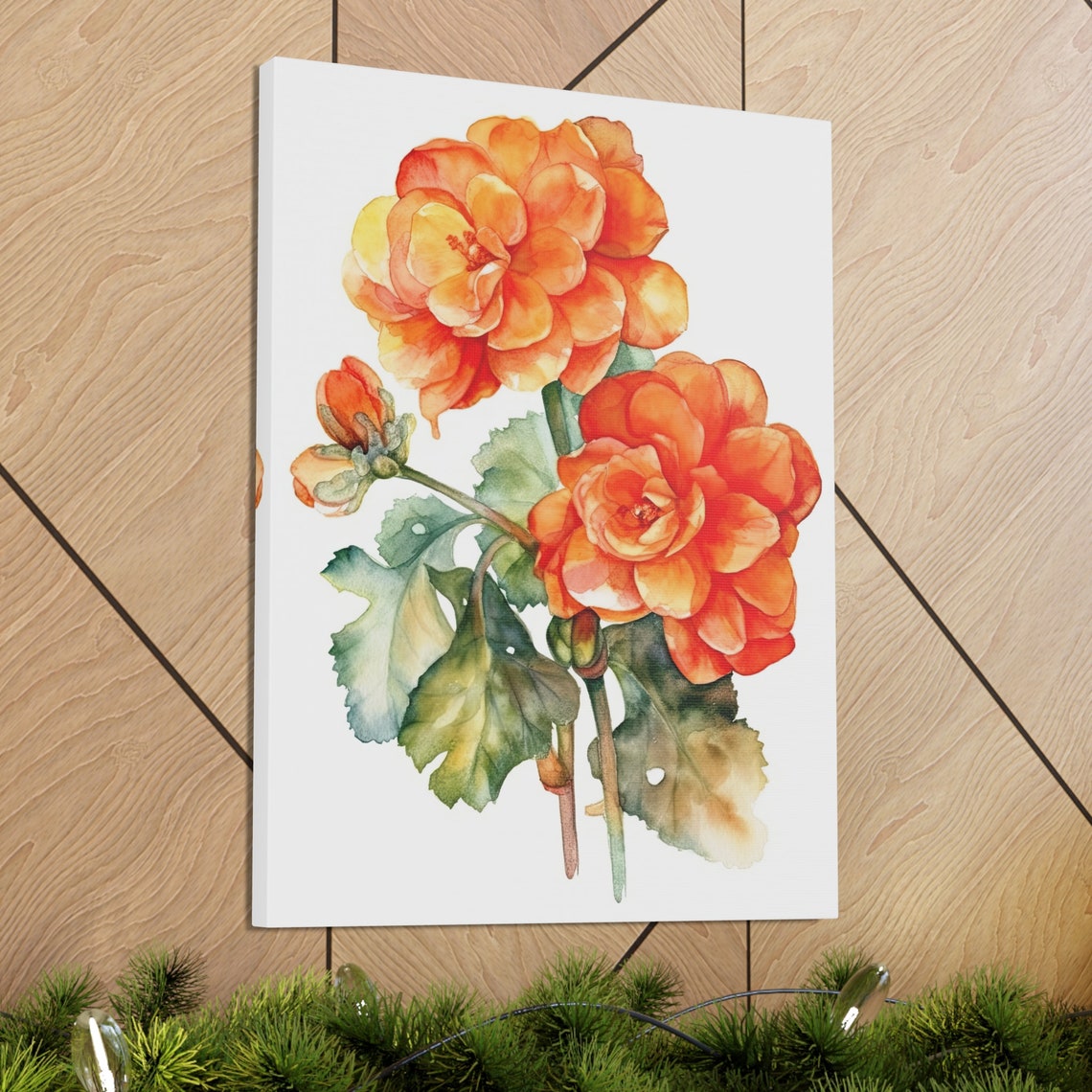 Orange Begonia Double Blooms Watercolor Flower Botanical Art Print - Image 3
