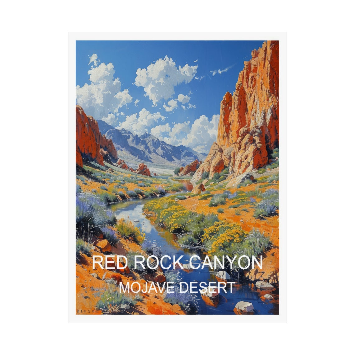 Red Rock Canyon Mojave Desert Sandstone Cliffs Stream Travel Poster - Image 3