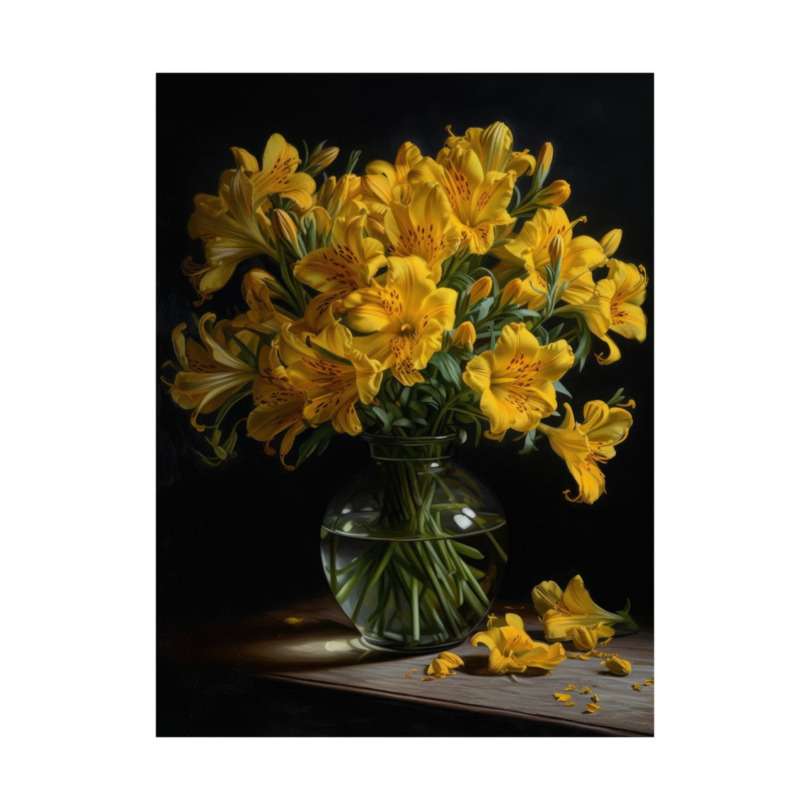 Golden Yellow Peruvian Lily Bouquet Dark Moody Still Life Poster - Image 4