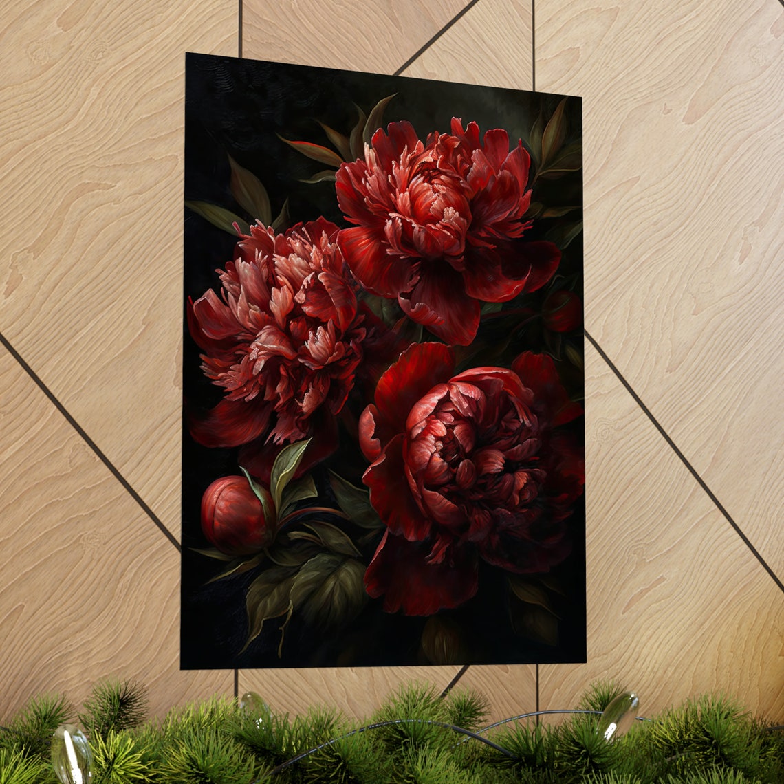 Deep Red Peony Blooms Rich Crimson Botanical Still Life Art Poster - Image 2