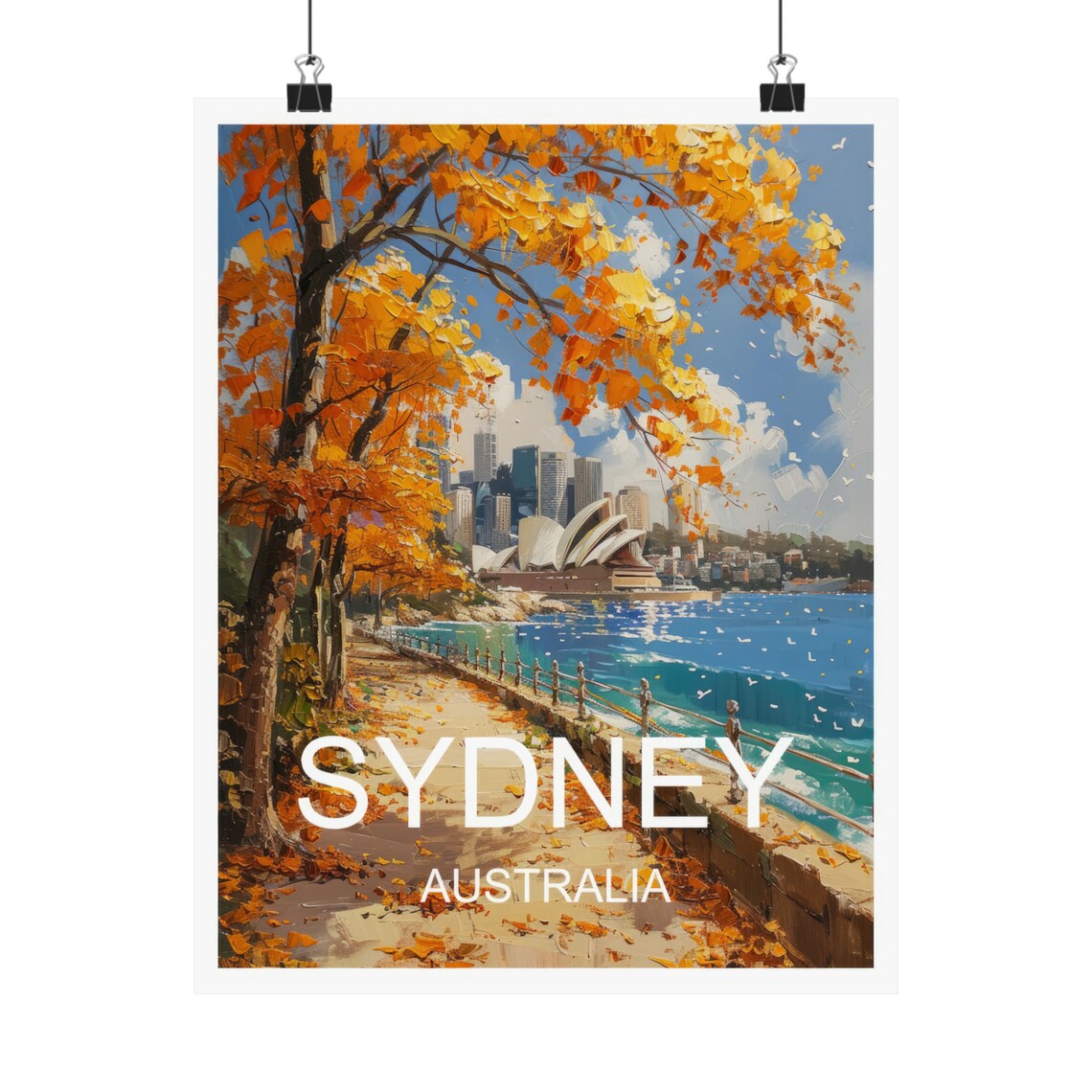 Sydney Australia Opera House Harbor Autumn Trees Promenade View Poster - Image 4