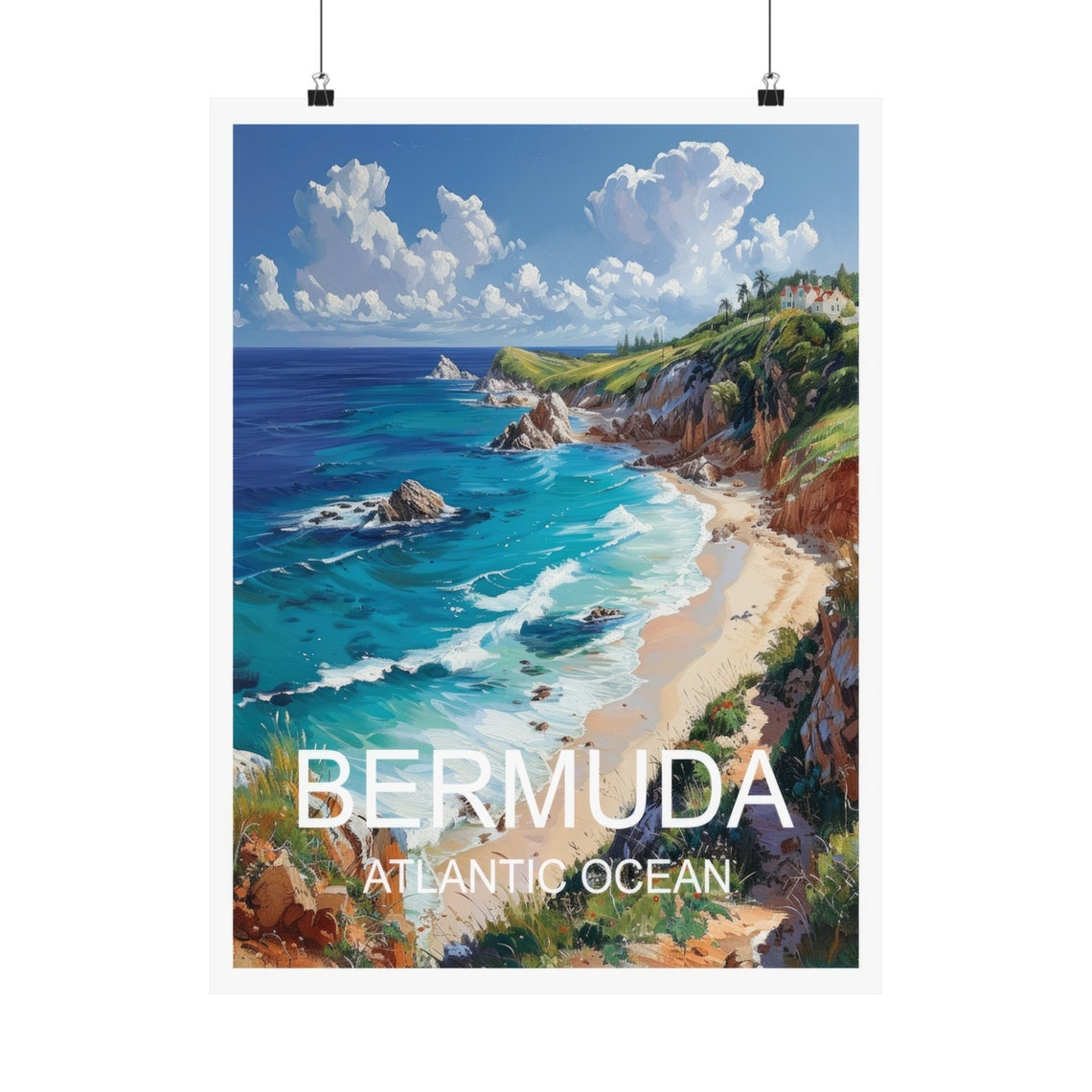 Bermuda Atlantic Ocean Coastal Cliff Beach Vintage Travel Poster - Image 5