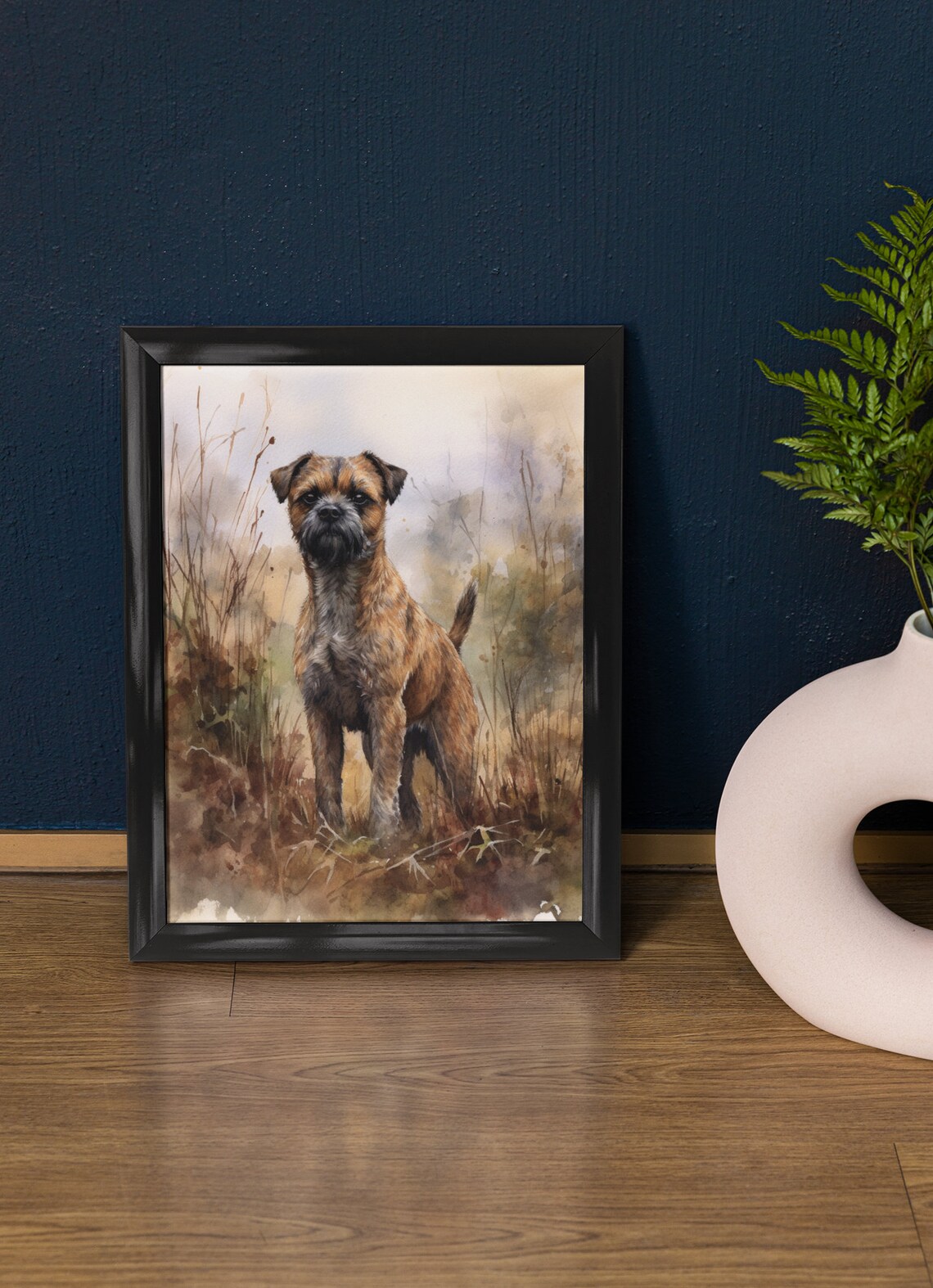 Border Terrier Standing In Tall Grass Alert Watercolor Dog Poster