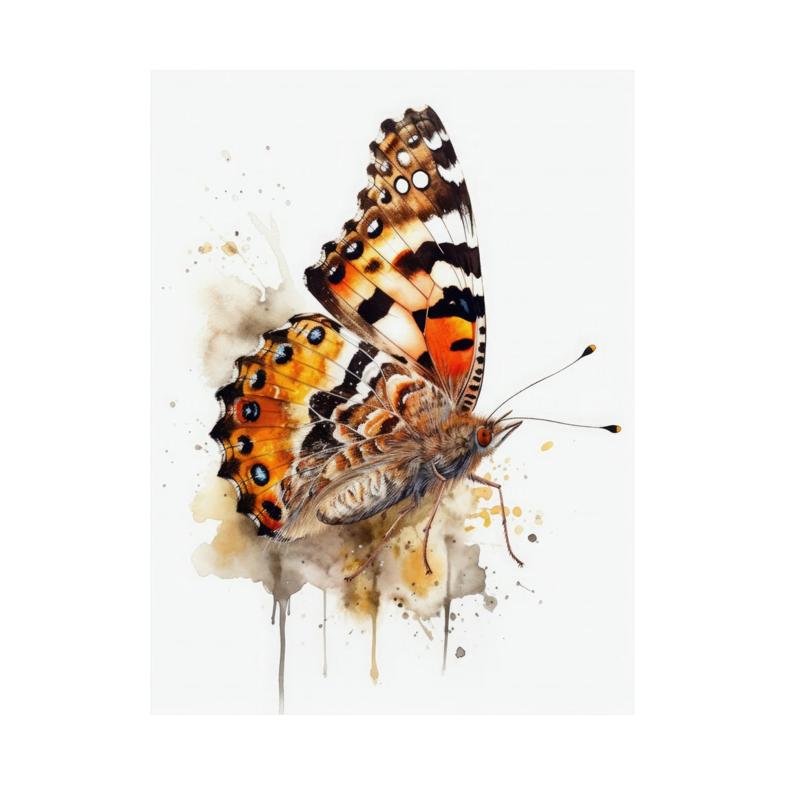 Painted Lady Butterfly Eyespots Orange Wings Watercolor Insect Poster - Image 4