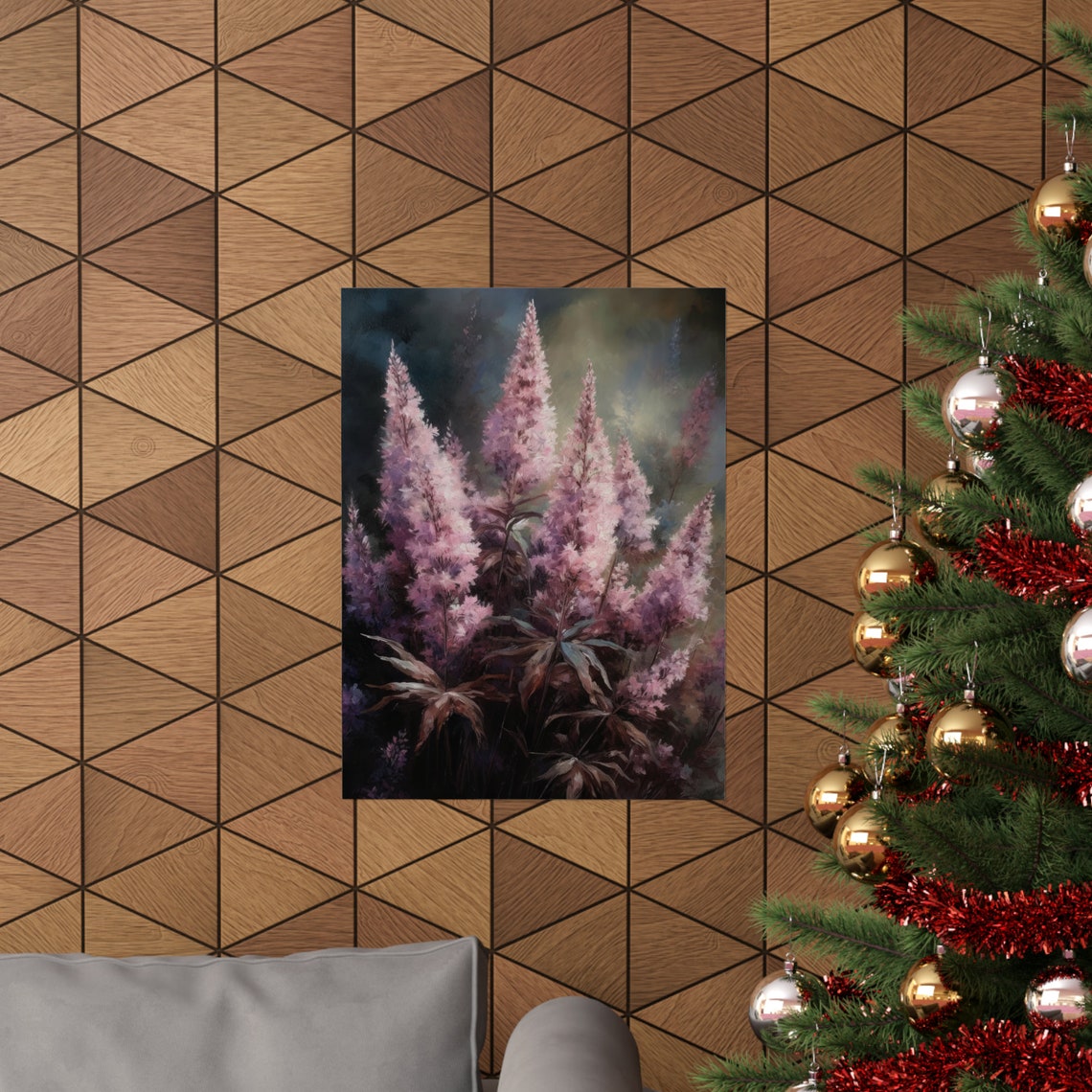 Lavender Astilbe Pink Plume Blooms Dark Moody Botanical Floral Poster - Image 3