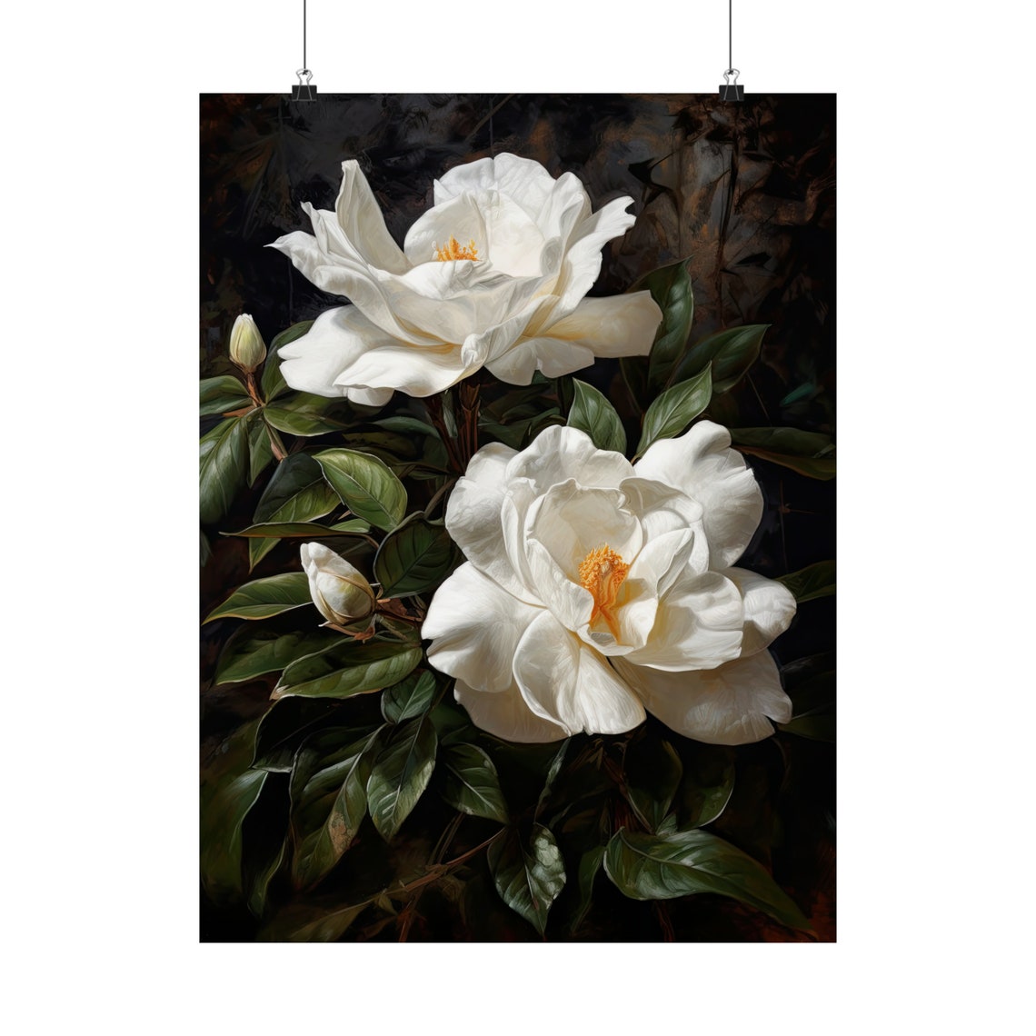 White Gardenia Flowers Glossy Leaves Pure Elegant Floral Art Poster - Image 5
