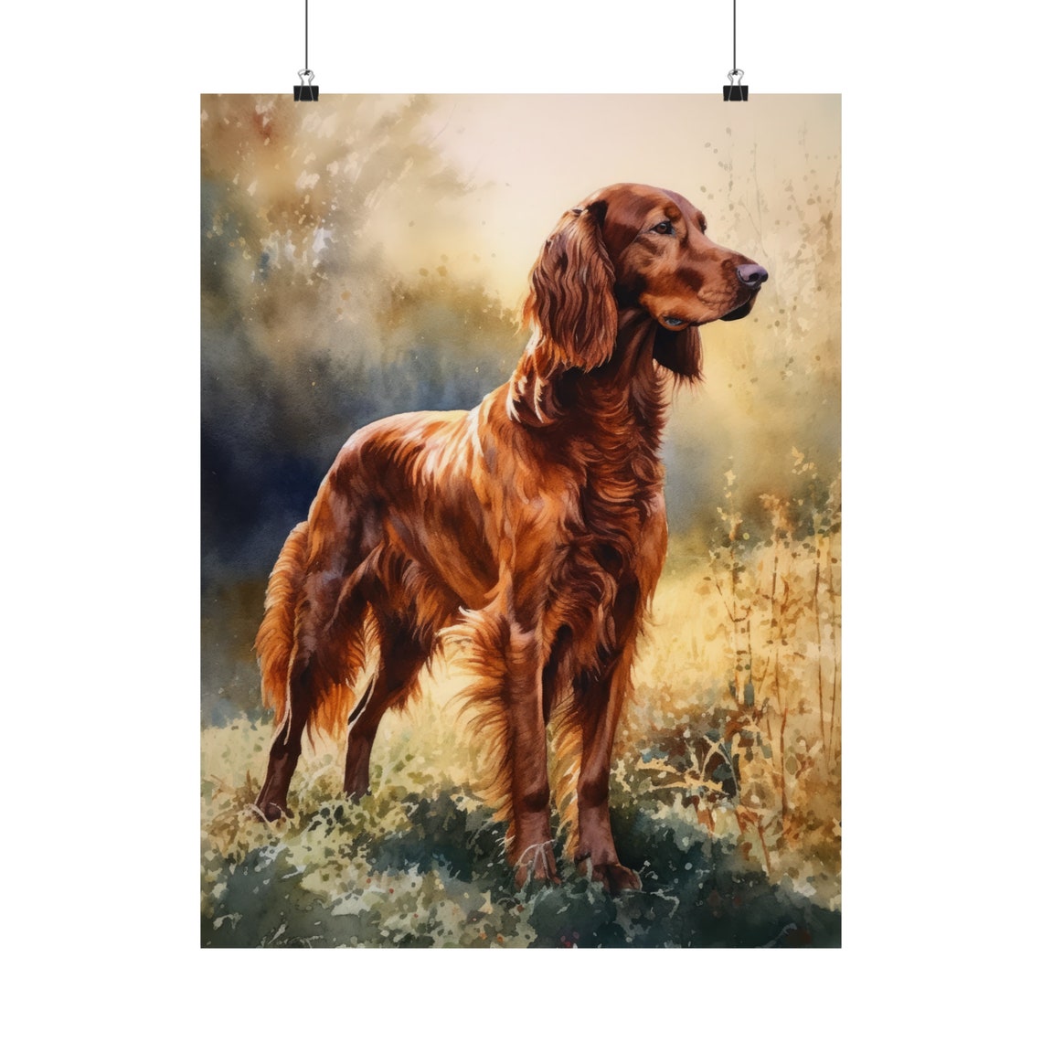 Irish Setter Dog Watercolor Field Portrait Standing Pose Animal Print - Image 5