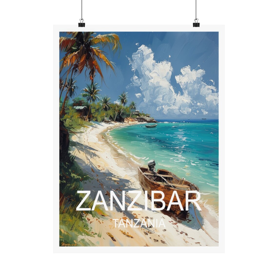 Zanzibar Tanzania Sandy Beach Dhow Boat Turquoise Sea Travel Poster - Image 5