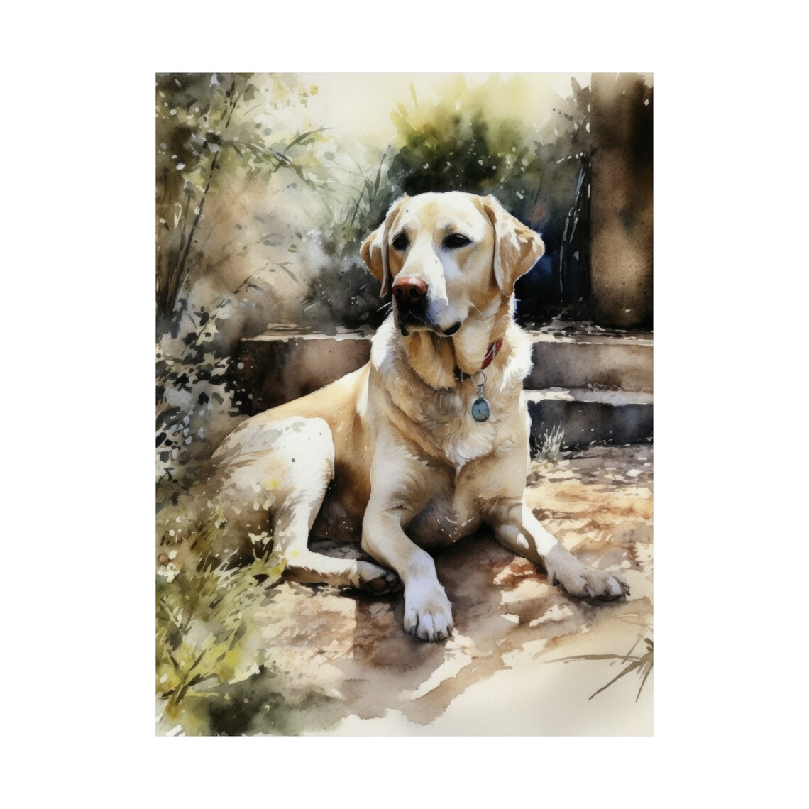Yellow Labrador Retriever Sunlit Garden Watercolor Dog Art Poster - Image 4