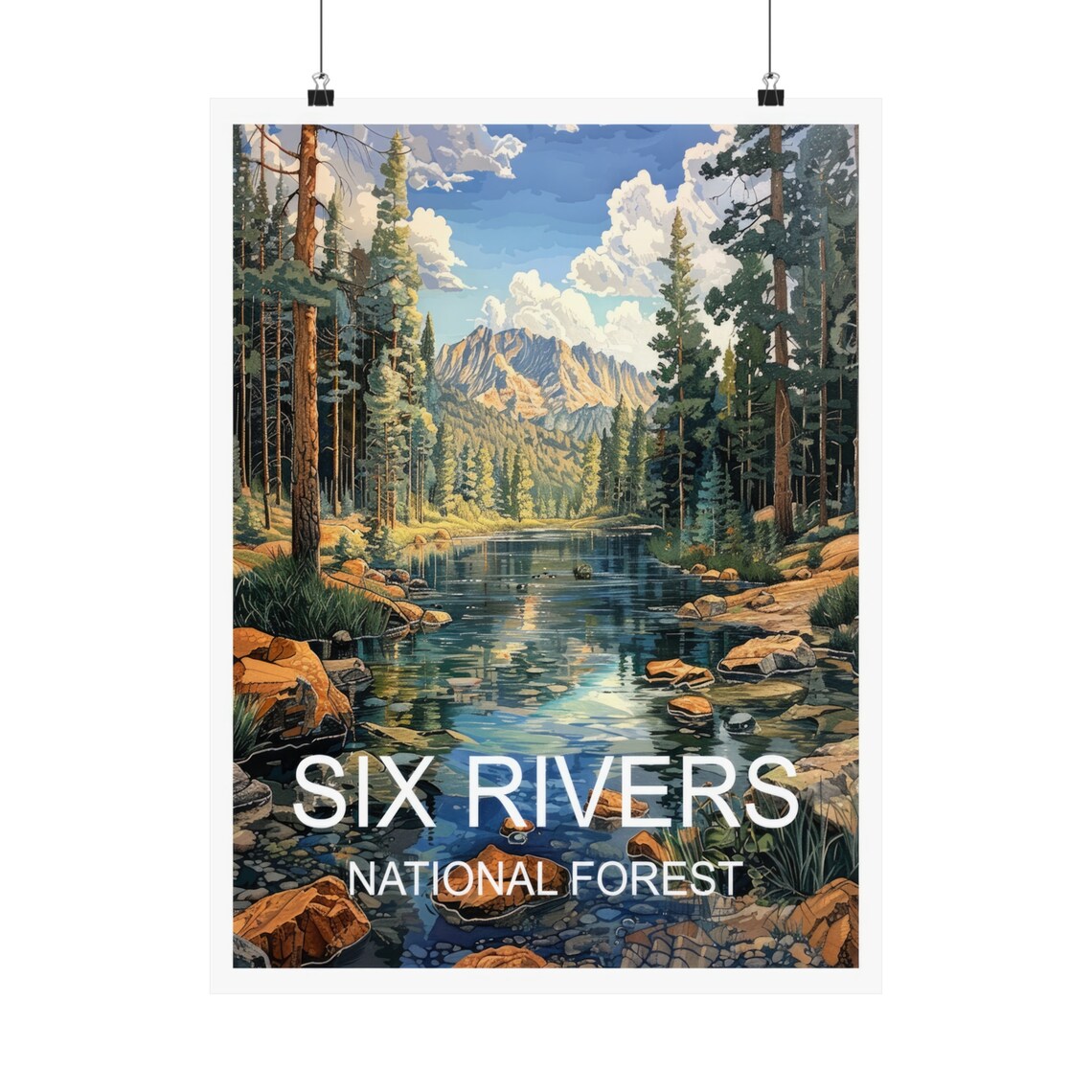 Six Rivers National Forest River Pines Mountain Scenic Travel Poster - Image 5