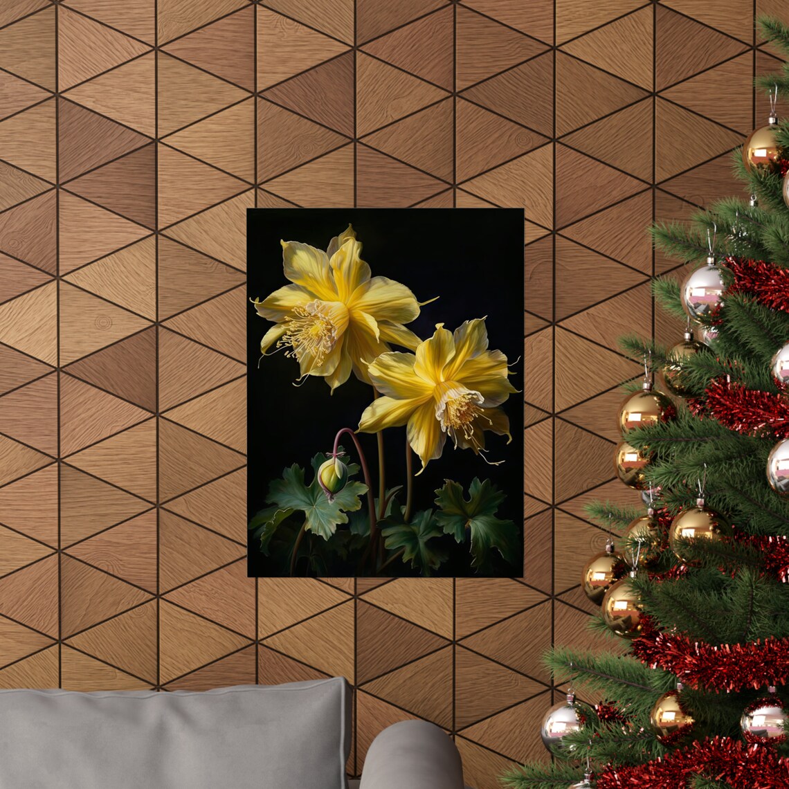Golden Columbine Yellow Blooms Bud Dark Elegant Floral Poster - Image 3