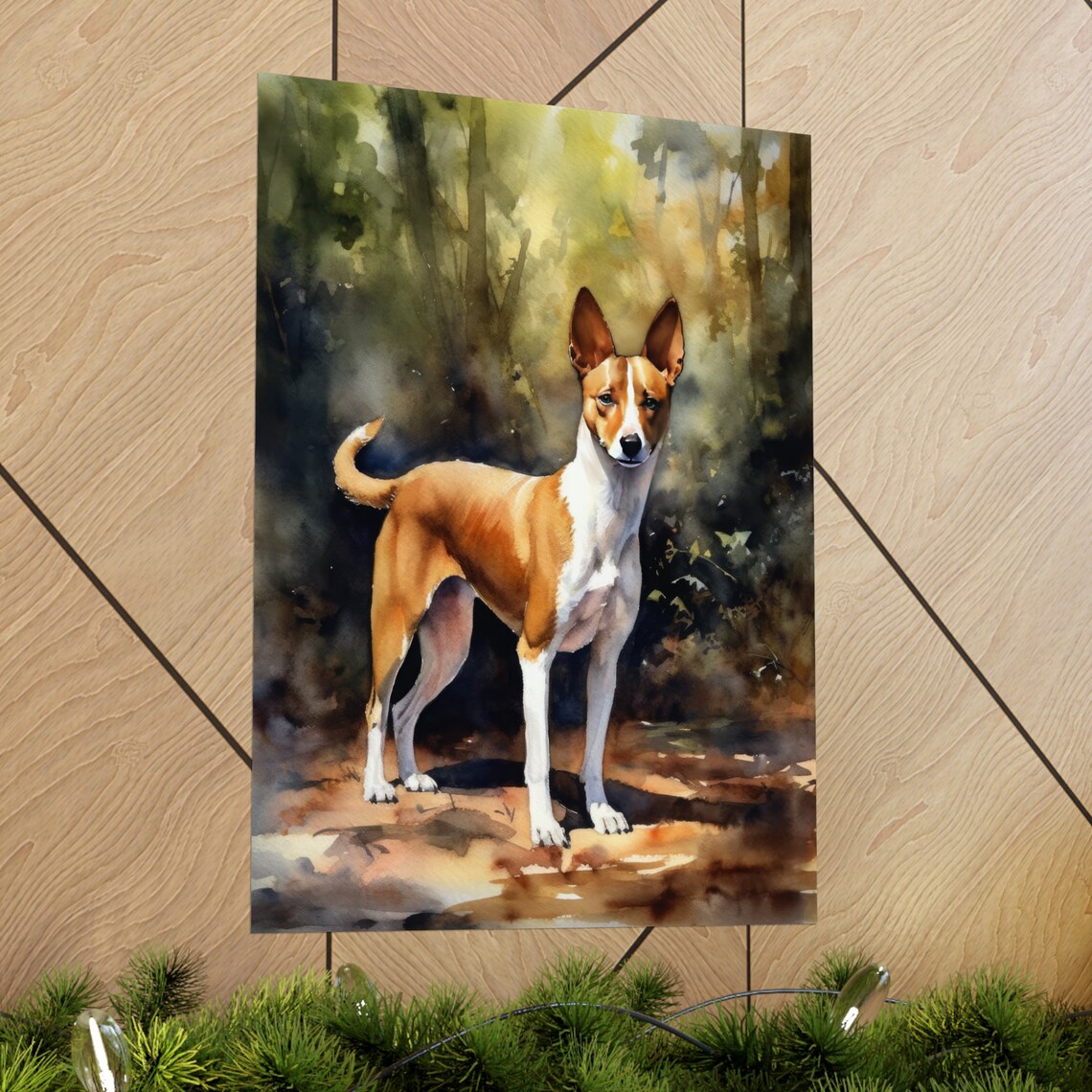 Basenji Dog Standing Alert Elegant Watercolor Portrait Poster - Image 2