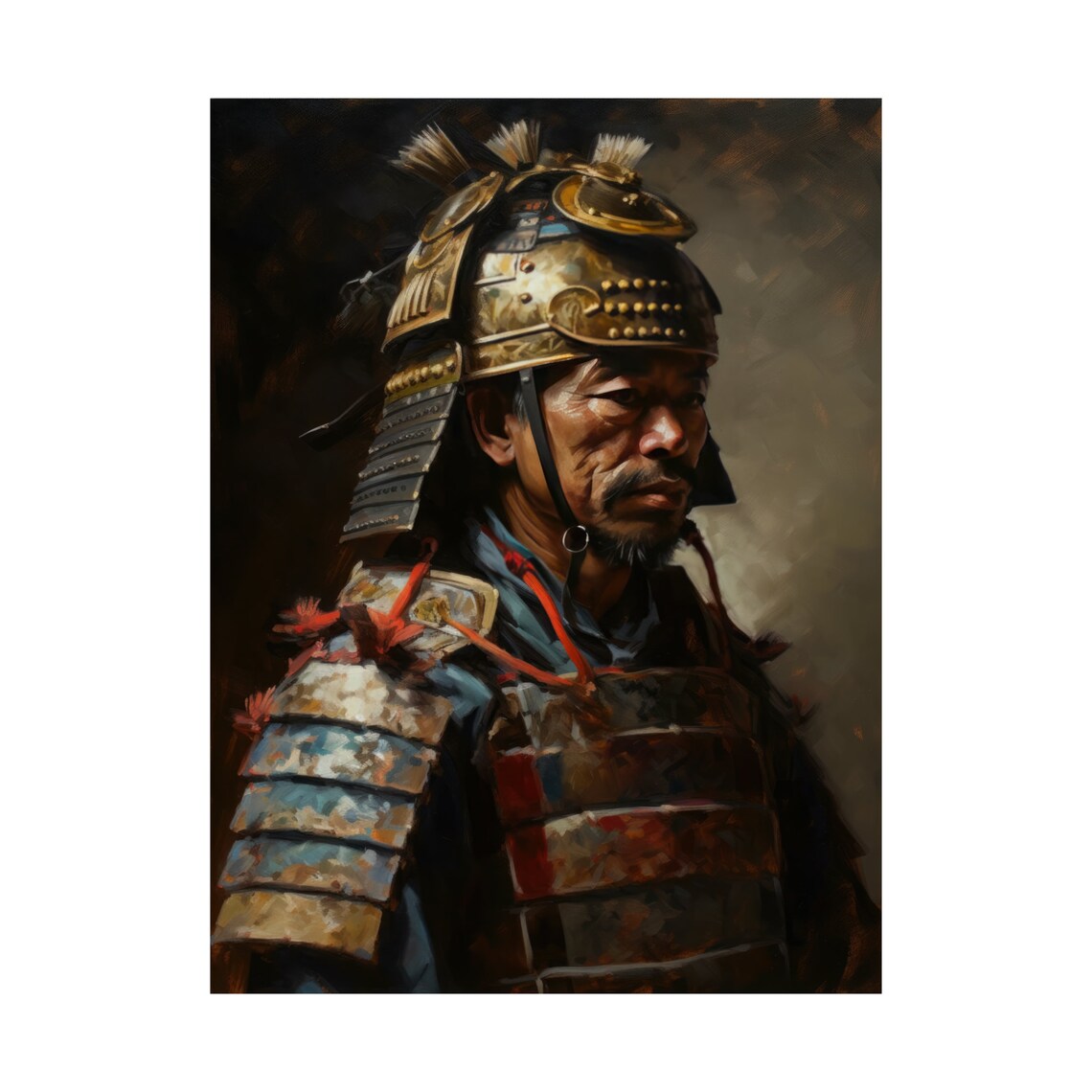 Samurai Warrior in Ornate Golden Kabuto Helmet Oil Painting Art Print - Image 4