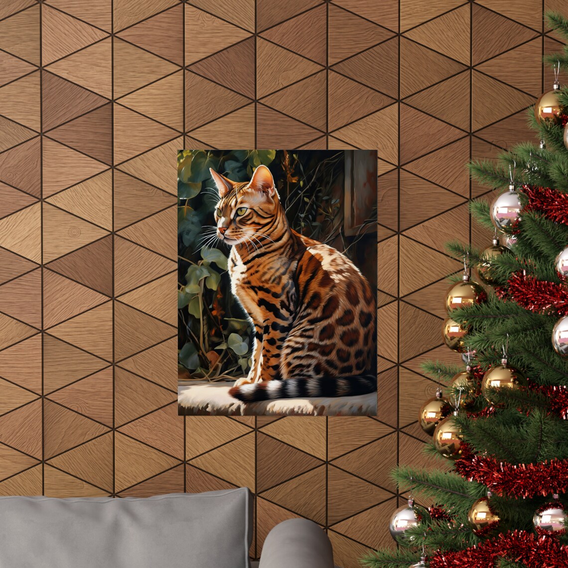 Bengal Cat Golden Spotted Sunlight Feline Oil Painting Wall Art - Image 3