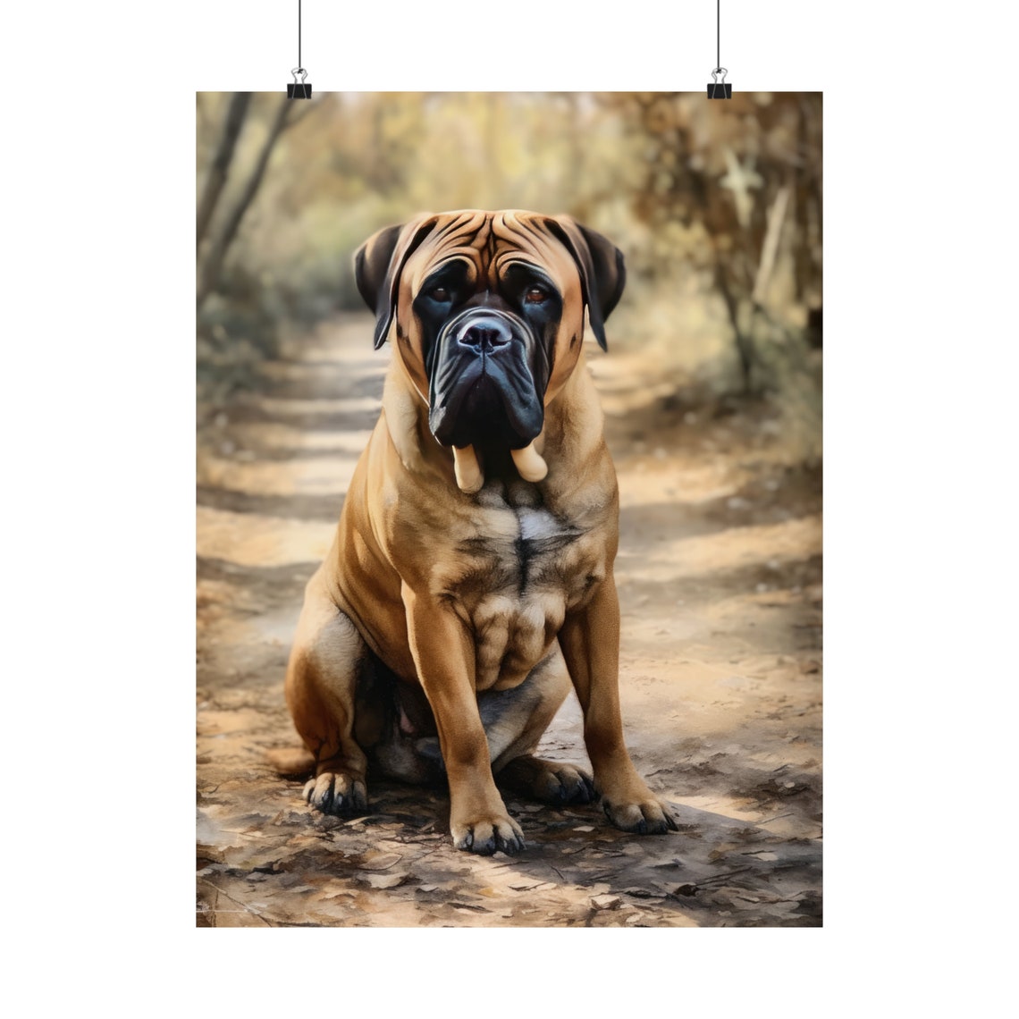 Mastiff Dog Sitting On Sunlit Forest Path Powerful Portrait Art Print - Image 5